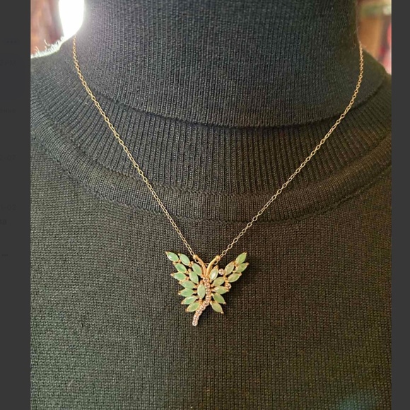 Diamond & 3.0 CTW Emerald Butterfly Necklace - Picture 10 of 10